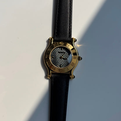 Gucci 1990s Black Dial Gold Plated Watch