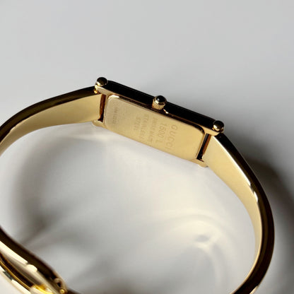 Gucci 1990s Gold Rectangular Dial Gold Plated Bangle Watch