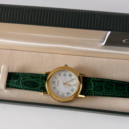 Gucci 1990s Date Round Green Dial Gold-Plated Watch (Large)
