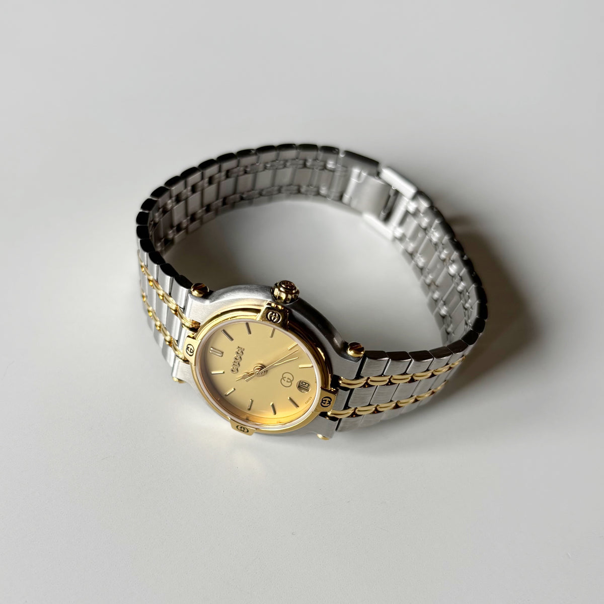 Gucci 1990s Round Dial Gold Plated Two Tone Watch