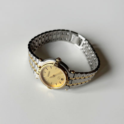 Gucci 1990s Round Dial Gold Plated Two Tone Watch