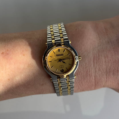 Gucci 1990s Date Round Dial Two Tone Watch