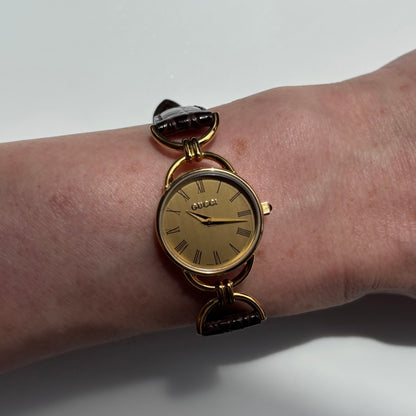 Gucci 1990s Gold Dial Horsebit Gold-Plated Watch