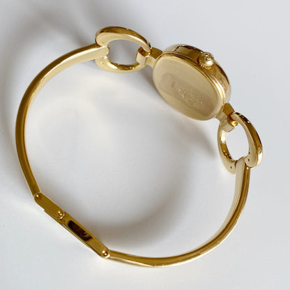 Gucci 1990s Black Dial Gold Plated Bangle Watch