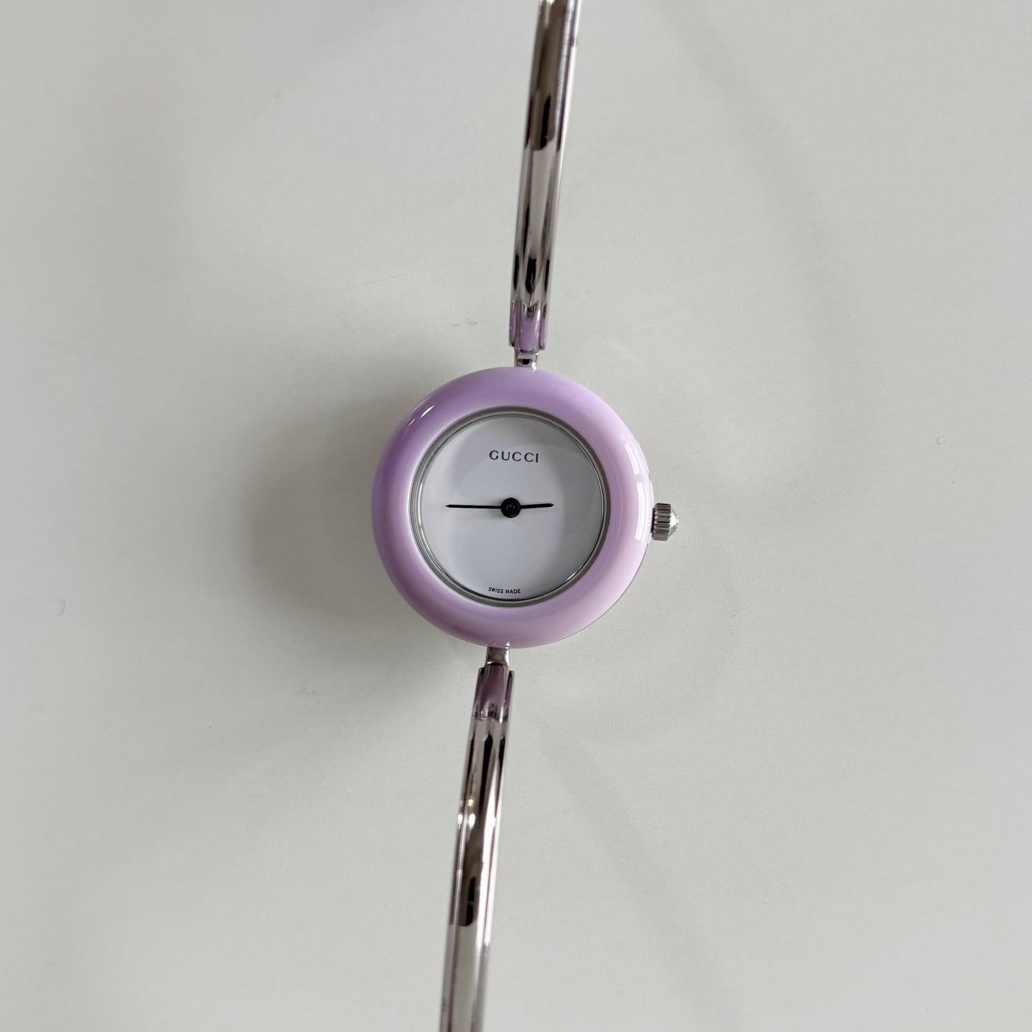 Gucci 1990s Interchangeable Bezel Stainless Steel Bangle Watch with 12 bezels, case