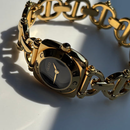 Gucci 1990s Black Dial Gold Plated Watch