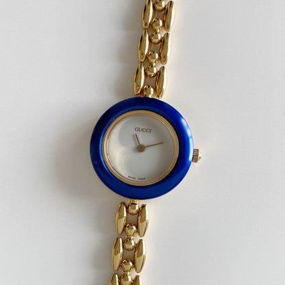 Gucci 1990s Interchangeable Bezel Gold Plated Watch with 6 bezels, case (178mm)