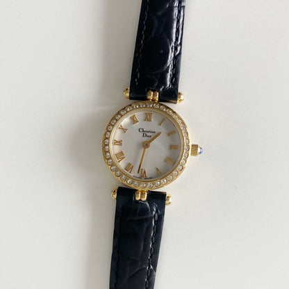 Dior 1990s Seashell Round Dial Gold Plated Watch