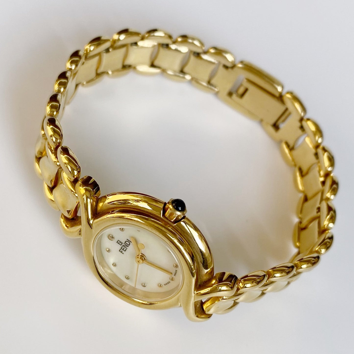 Fendi 1990s Seashell Dial Round Gold Plated Watch