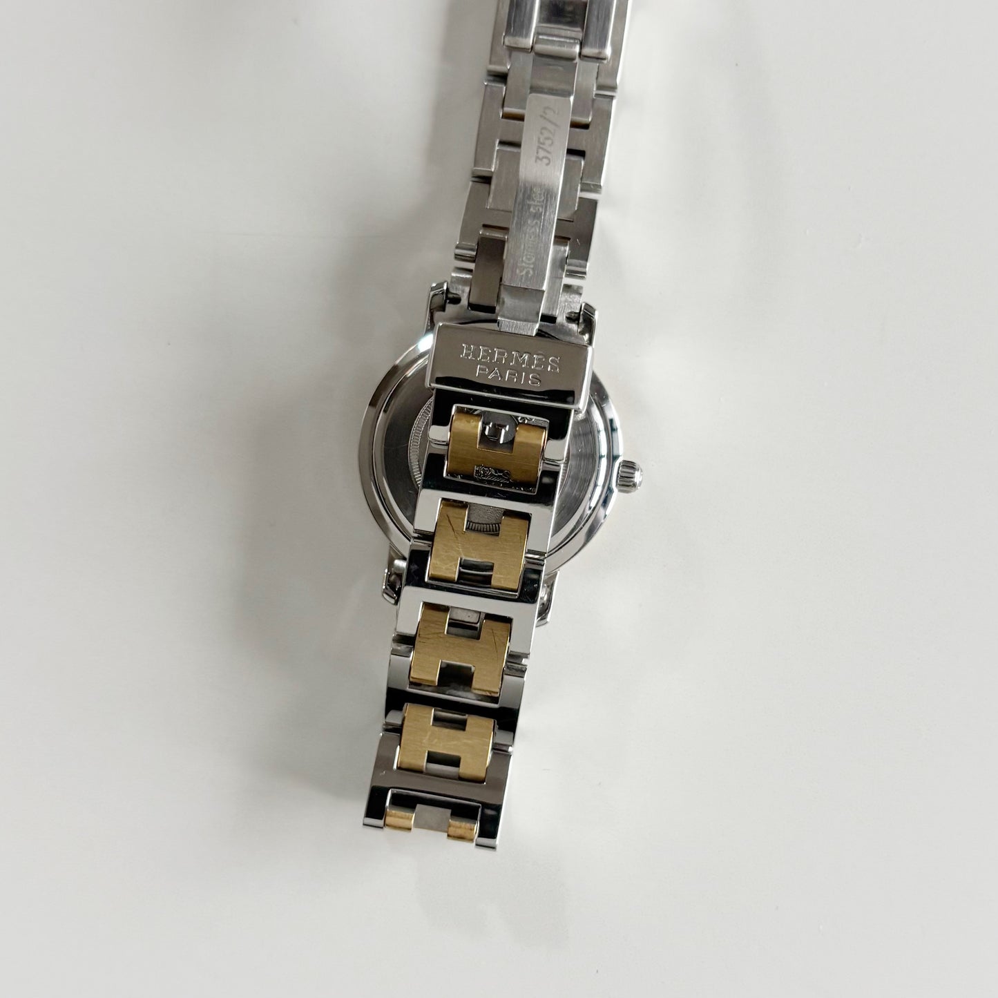 Hermes 1990s Date White Dial Clipper Two Tone Watch