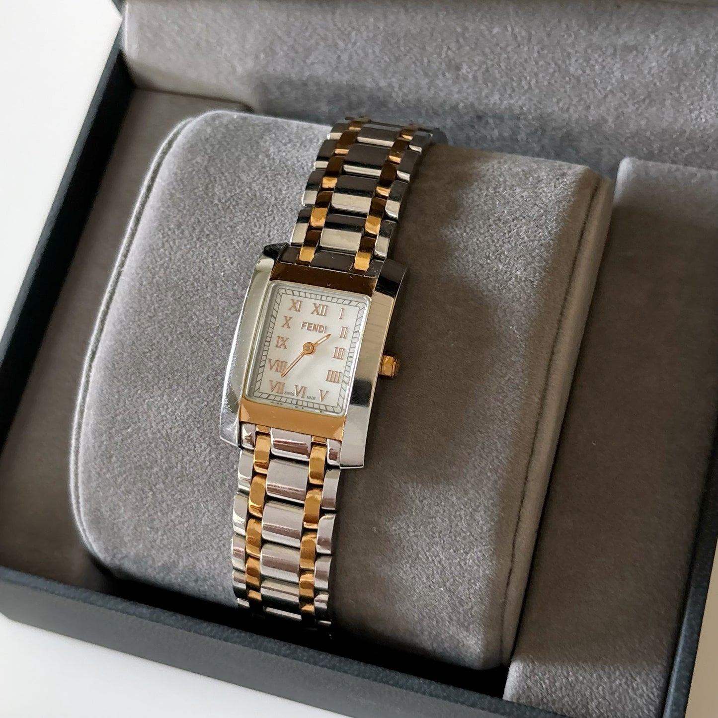 Fendi Early 2000s Seashell Dial Two Tone Rectangular Watch