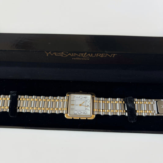 Yves Saint Laurent 1990s Square Dial Two Tone Watch
