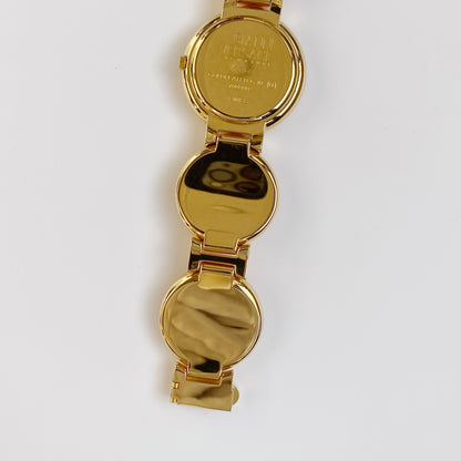 Gianni Versace 1990s Signature 18K Gold Plated Coin Watch