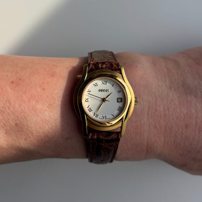 Gucci 1990s Date Round Dial Gold Plated Watch