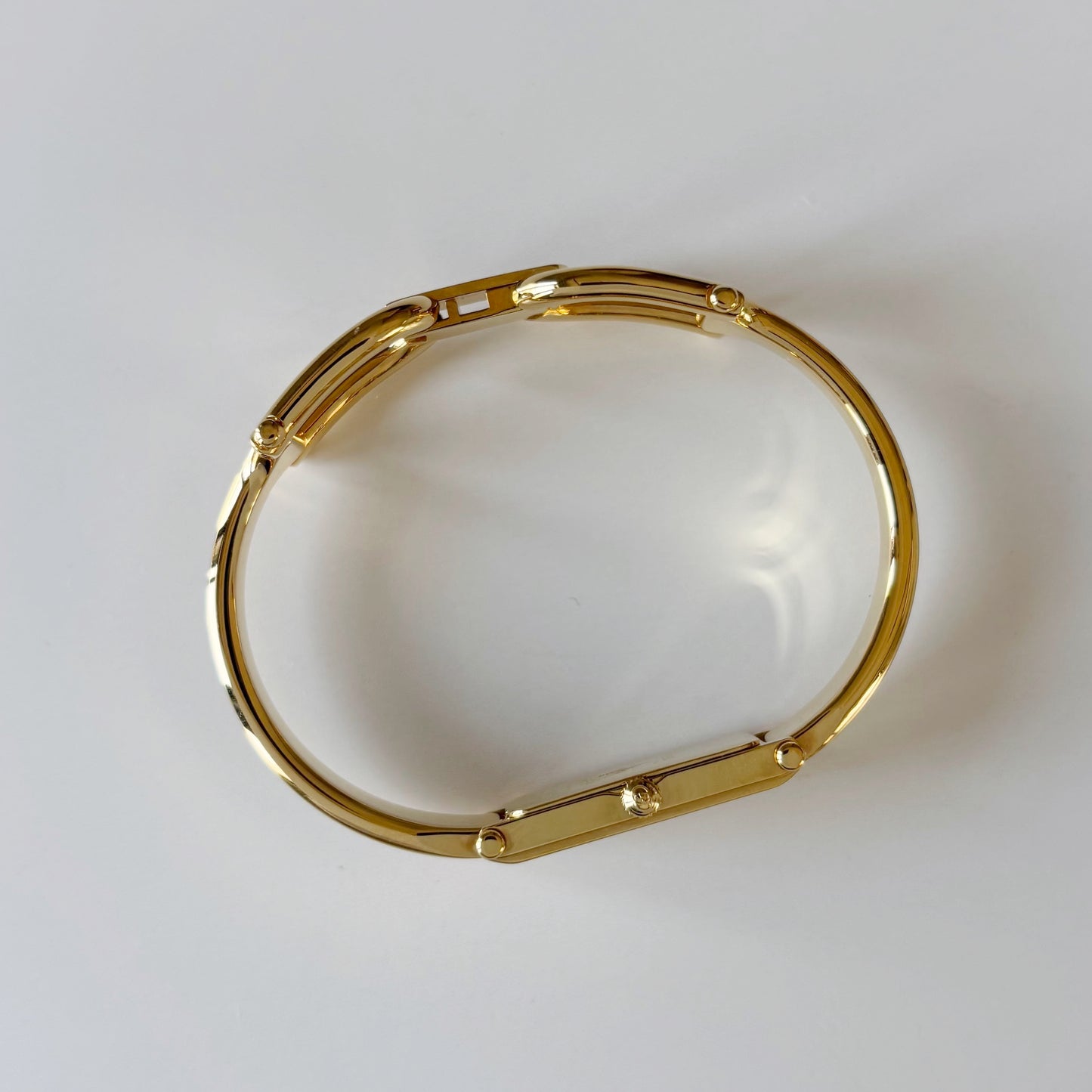Gucci 1990s Seashell Rectangular Dial Gold Plated Bangle Watch