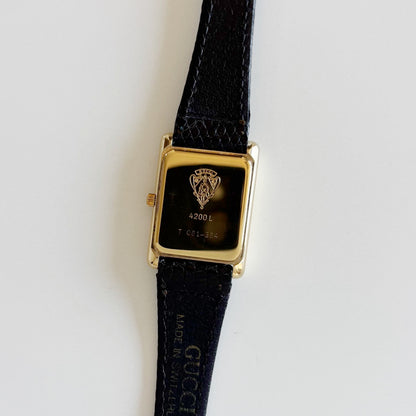 Gucci 1980s Black Dial Tank Gold Plated Watch