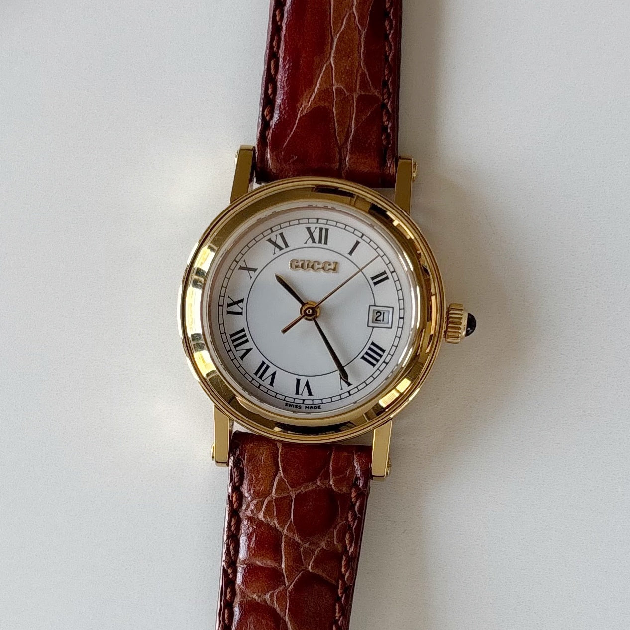 Gucci 1990s Date Round Dial Gold Plated Watch