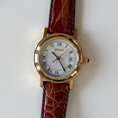 Gucci 1990s Date Round Dial Gold Plated Watch