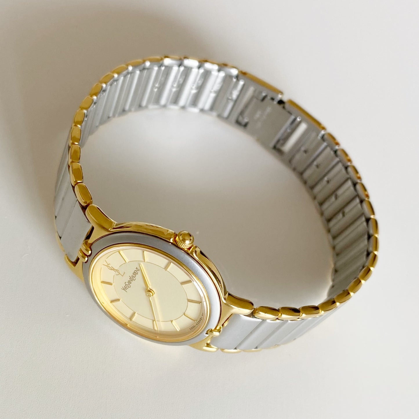 Yves Saint Laurent 1990s Round Dial Two Tone Watch