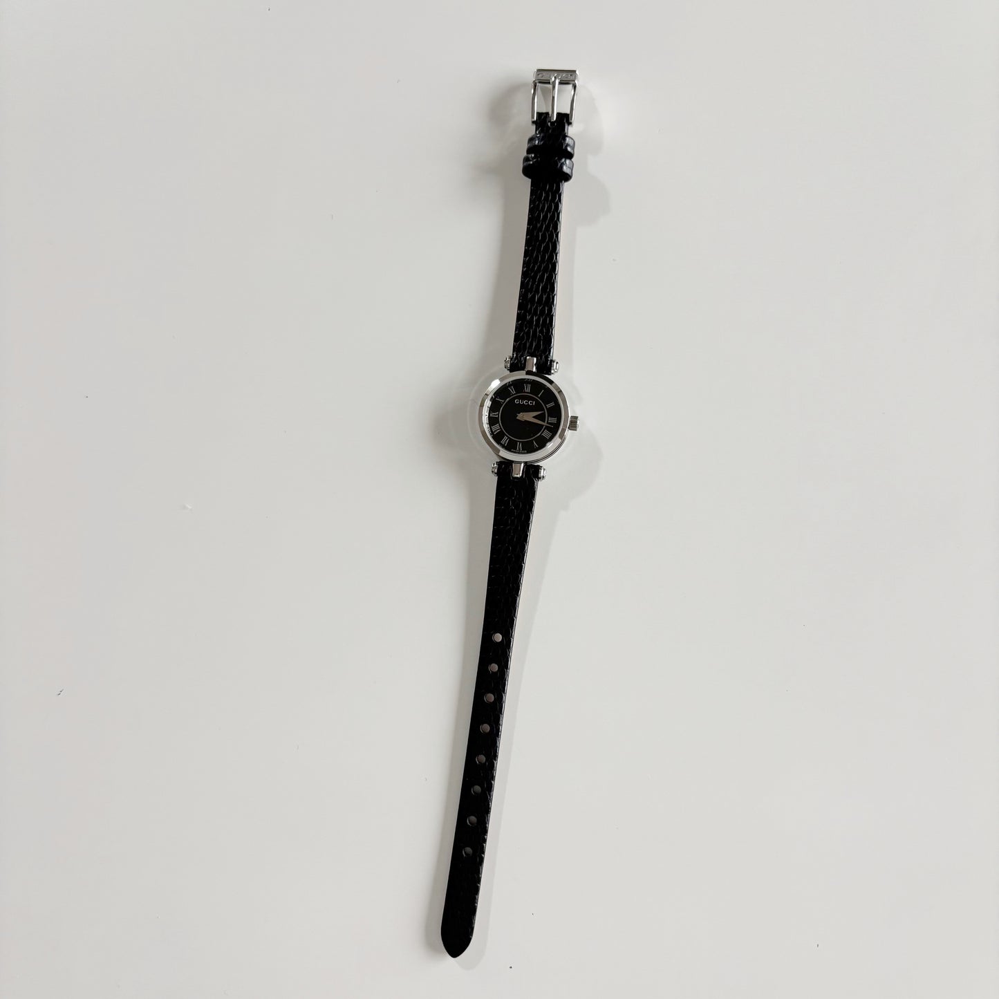 Gucci 1990s Black Round Dial Silver Watch