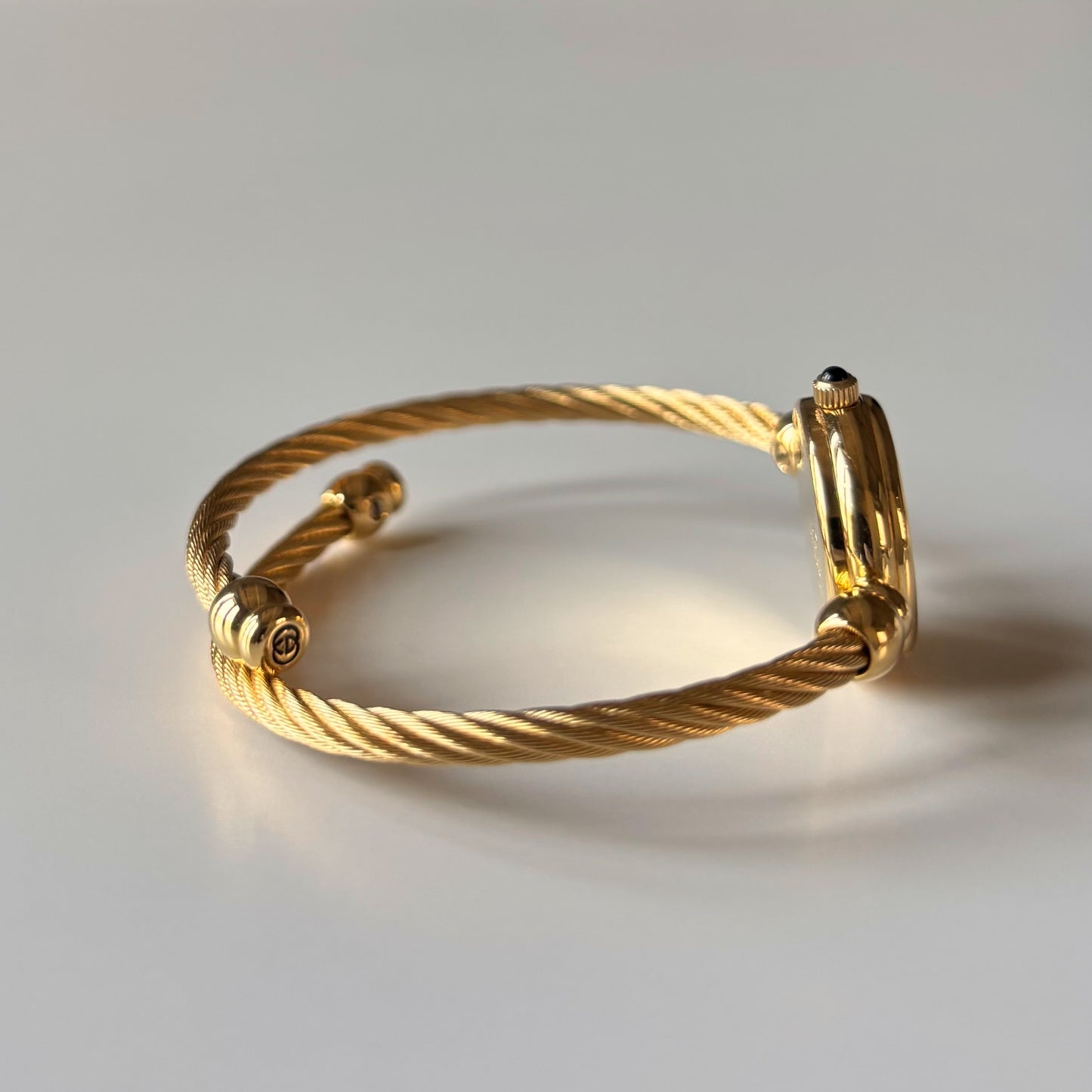 Gucci 1990s Black Dial Gold Plated Cable Bangle Watch