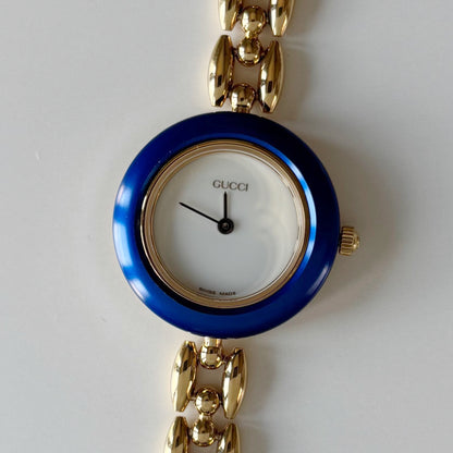 Gucci 1990s Interchangeable Bezel Gold Plated Rice Chain Watch with 6 bezels, case (165mm)