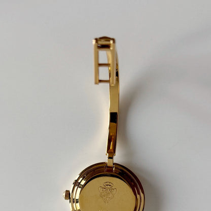 Gucci 1990s Interchangeable Bezel Gold Plated Bangle Watch with case, 12 bezels (Small)