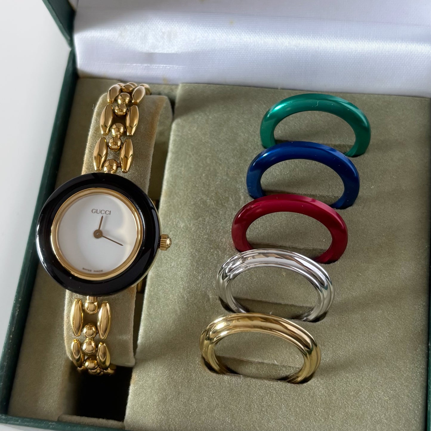 Gucci 1990s Interchangeable Bezel Gold Plated Watch with 6 bezels, case (163mm)