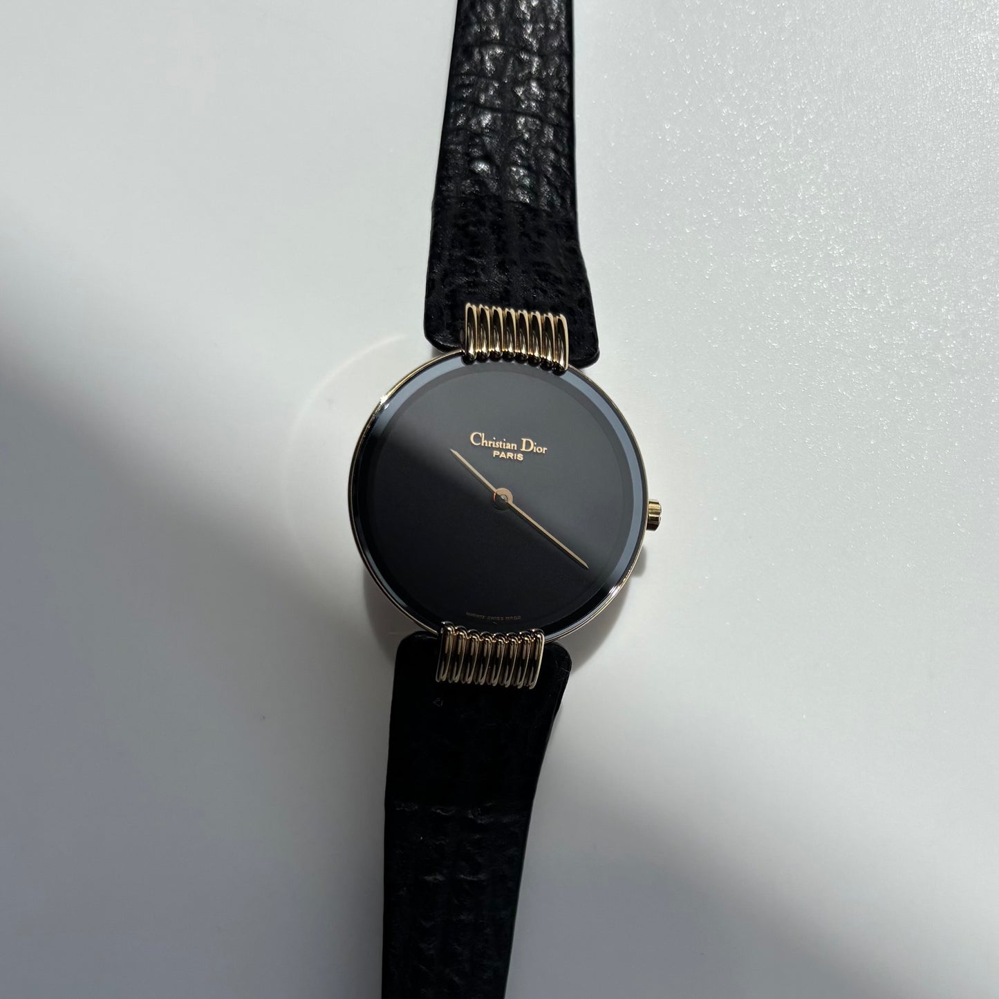 Dior 1990s Black Round Dial Gold Plated Watch