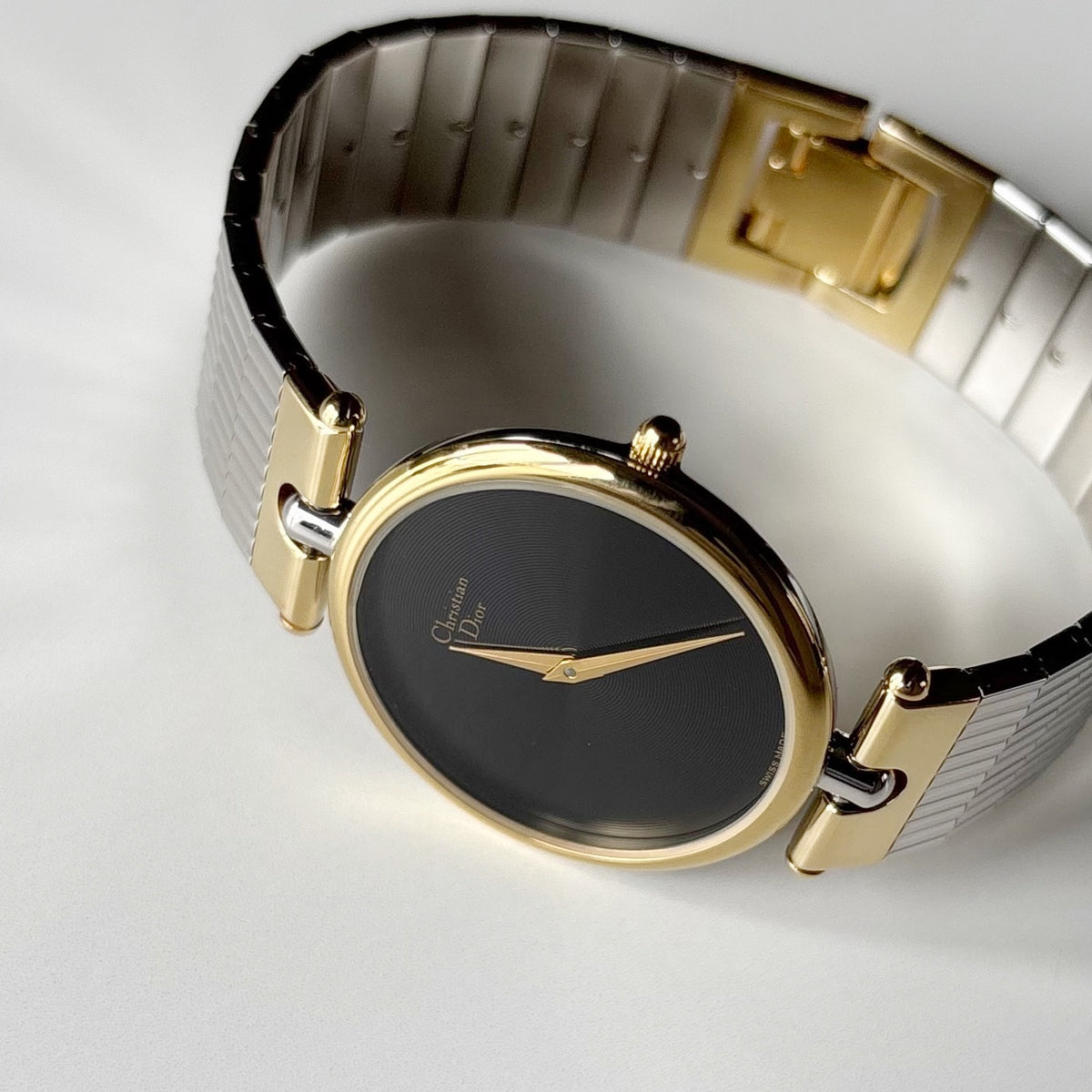 Dior 1990s Black Round Dial Two Tone Gold Plated Watch (Large)