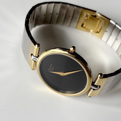 Dior 1990s Black Round Dial Two Tone Gold Plated Watch (Large)