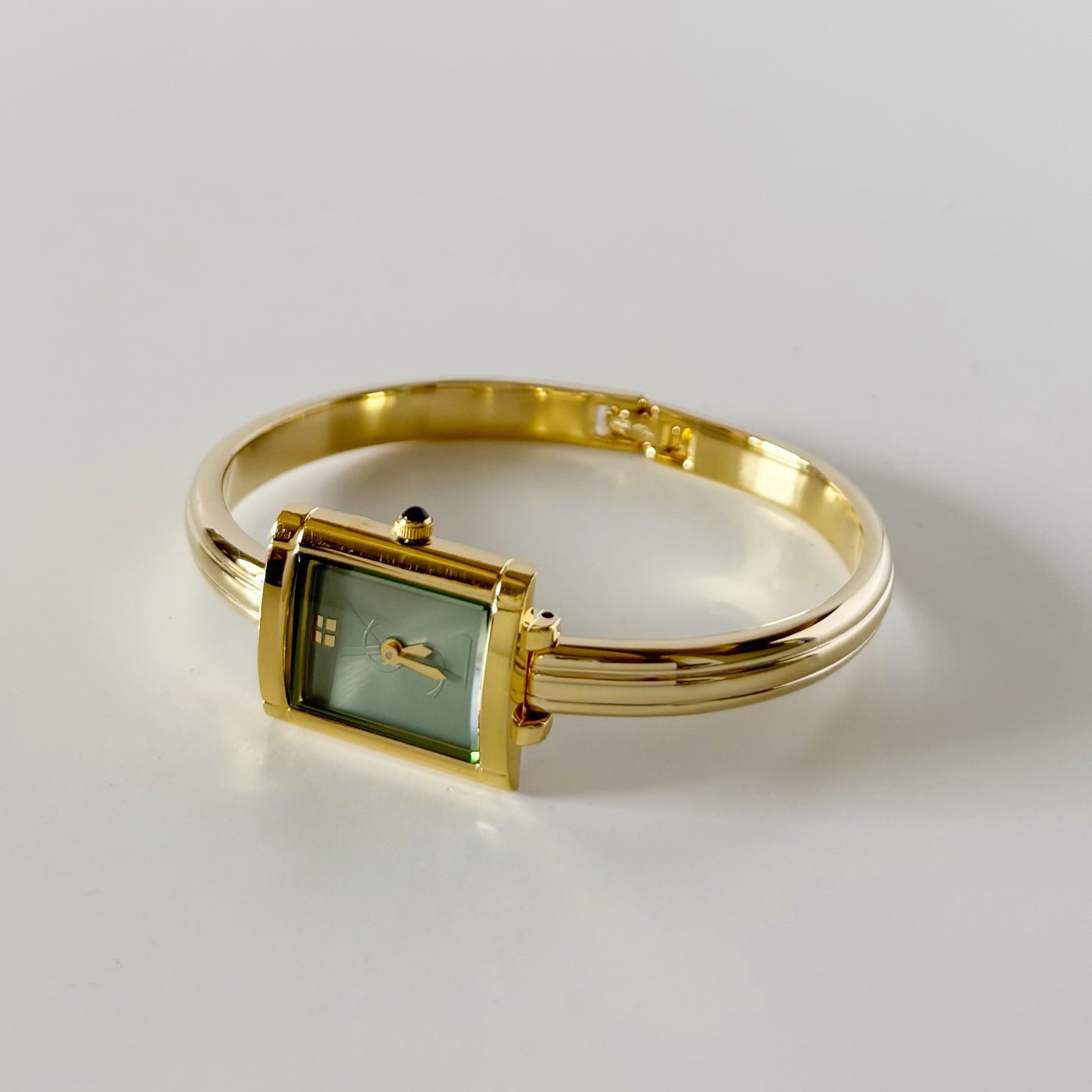 Yves Saint Laurent 1990s Green Dial Gold Plated Bangle Watch