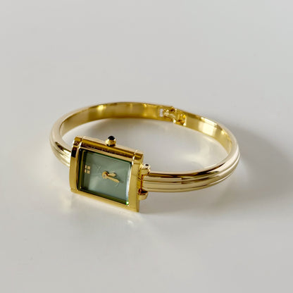 Yves Saint Laurent 1990s Green Dial Gold Plated Bangle Watch