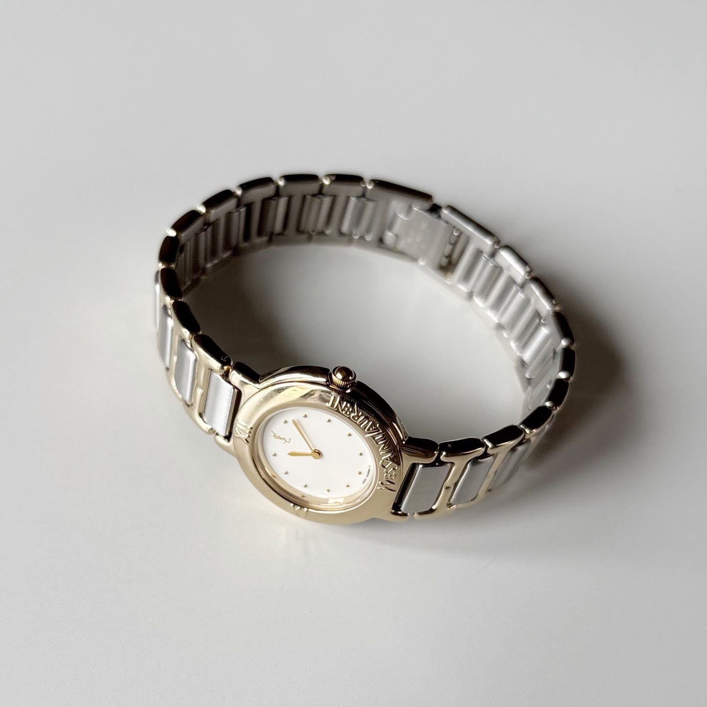 Yves Saint Laurent 1990s Round Dial Two Tone Gold Plated Watch