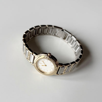 Yves Saint Laurent 1990s Round Dial Two Tone Gold Plated Watch
