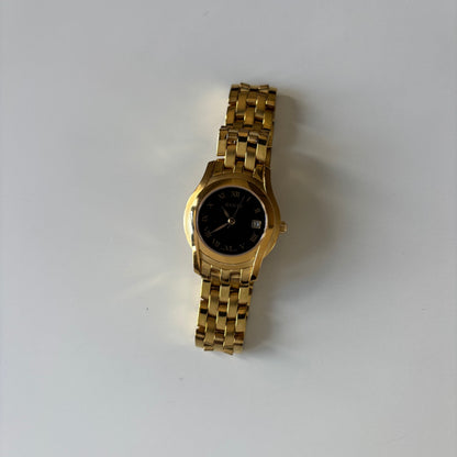 Gucci 1990s Date Black Round Dial Gold-Plated Watch