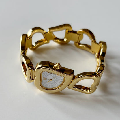 Yves Saint Laurent 1990s Heart Shaped Dial Band Gold Plated Watch (8/1)