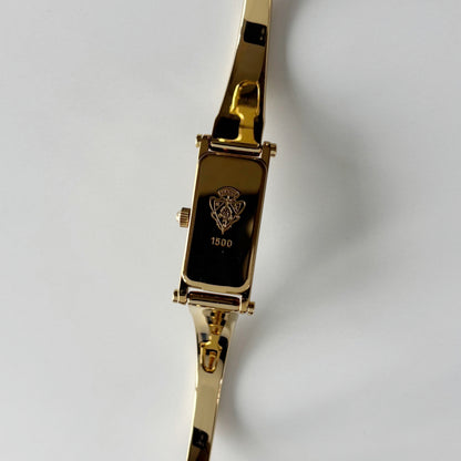 Gucci 1990s Gold Rectangular Dial Gold Plated Bangle Watch