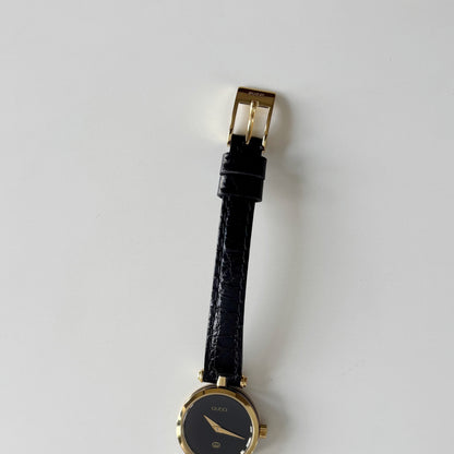 Gucci 1980s Black Dial Round Gold-Plated Watch