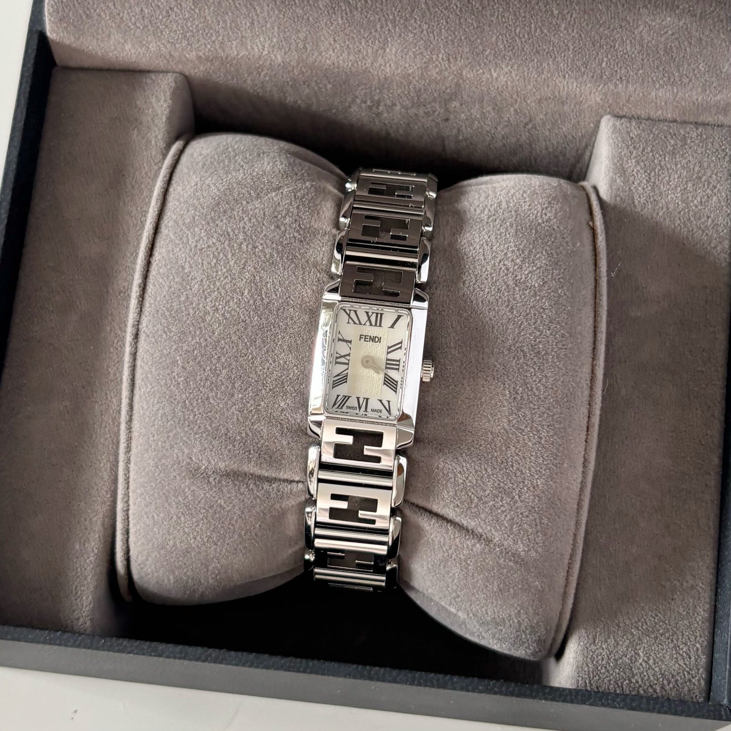 Fendi 1990s Seashell Dial Tank Stainless steel Watch