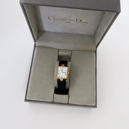 Dior 1990s Rectangular Gold Plated Watch