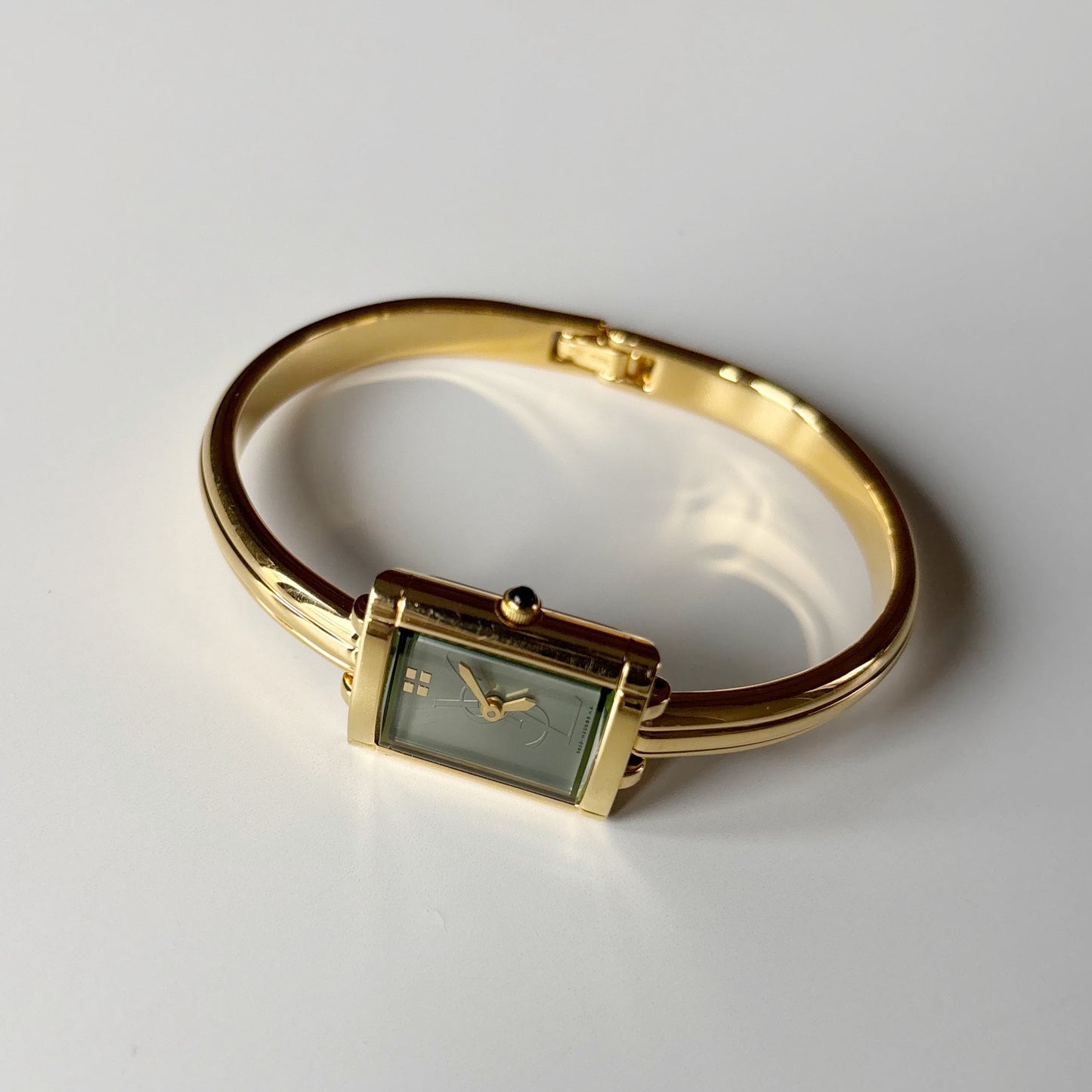 Yves Saint Laurent 1990s Green Dial Gold Plated Bangle Watch