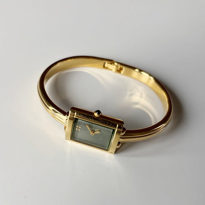 Yves Saint Laurent 1990s Green Dial Gold Plated Bangle Watch