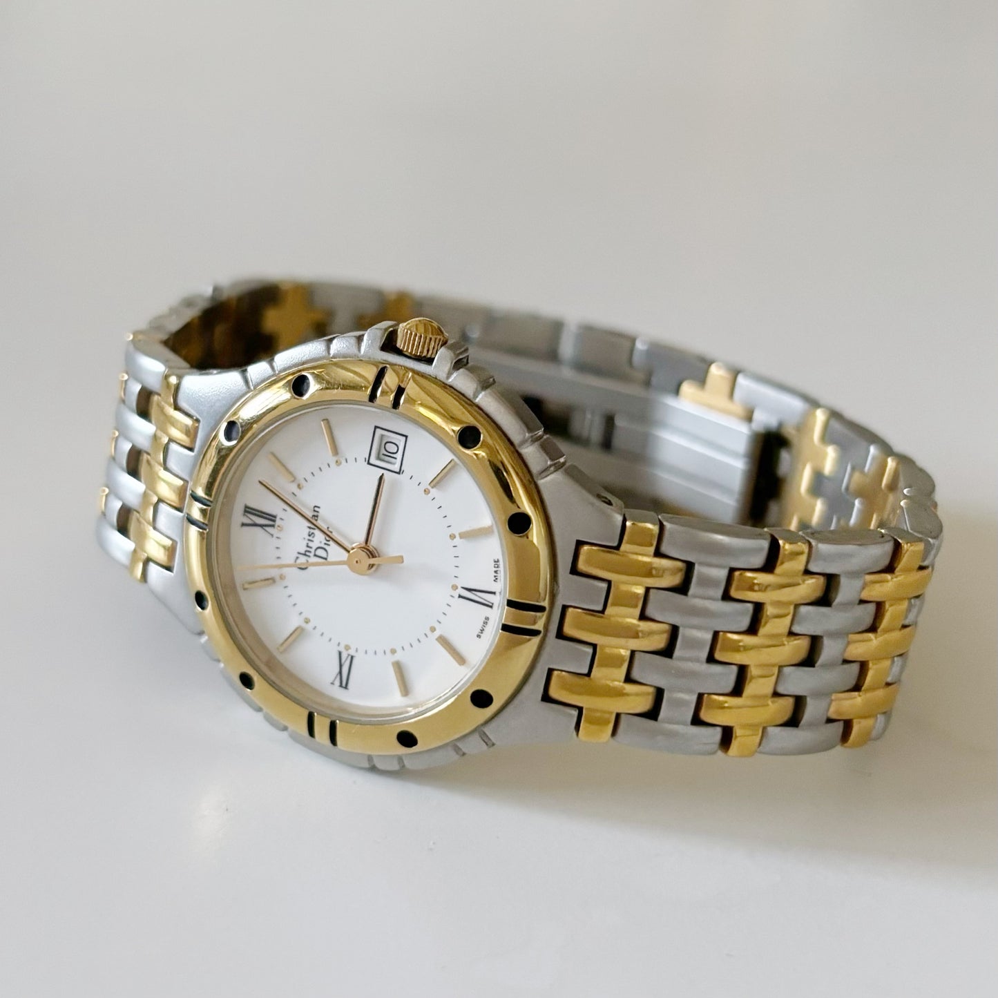 Dior 1990s Date Round Two Tone Watch