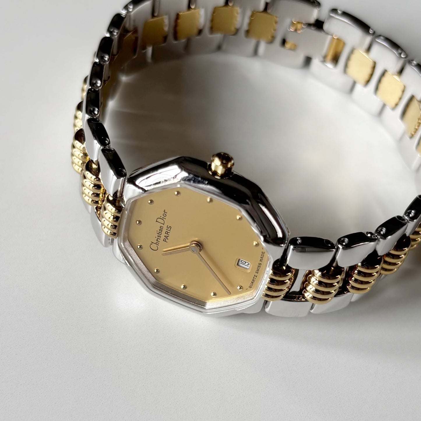 Dior 1990s Octagon Two Tone Gold Plated Watch