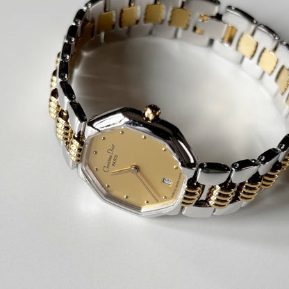 Dior 1990s Octagon Two Tone Gold Plated Watch
