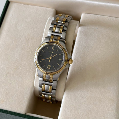 Gucci 1990s Date Black Dial Two Tone Watch