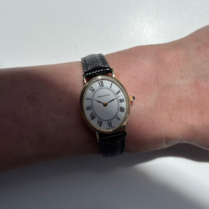 Tiffany 1990s Oval Dial 14K Case Watch