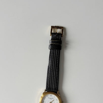 Dior 1990s Date Round Dial Gold Plated Watch