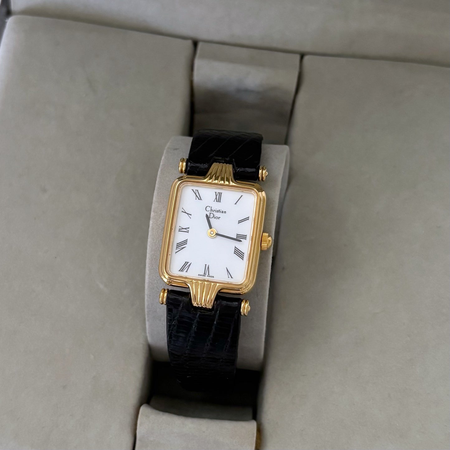 Dior 1990s Rectangular Gold Plated Watch